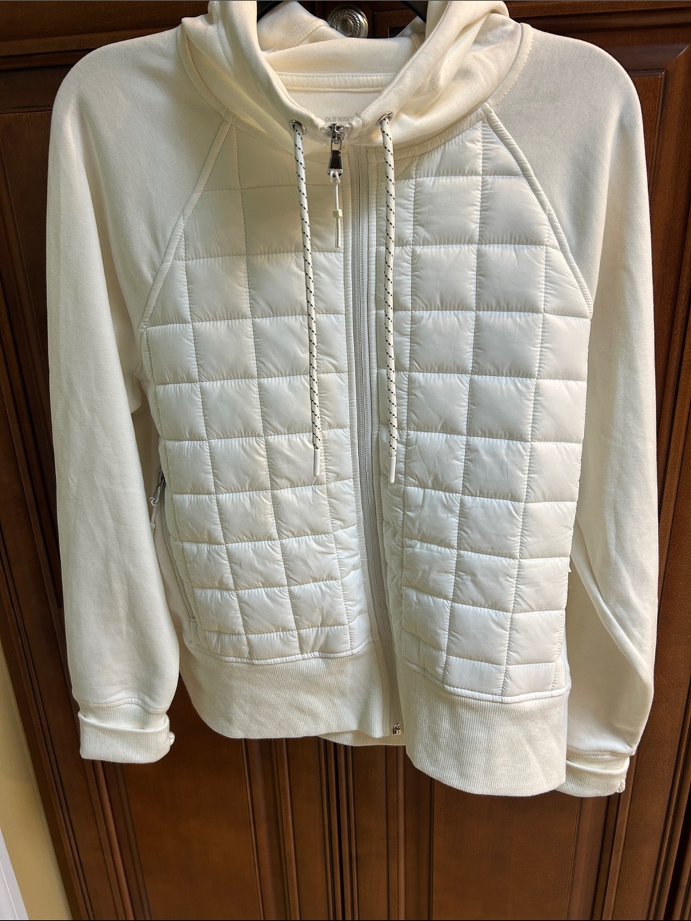 Old Navy Cream Quilted Zip Hoodie Jacket